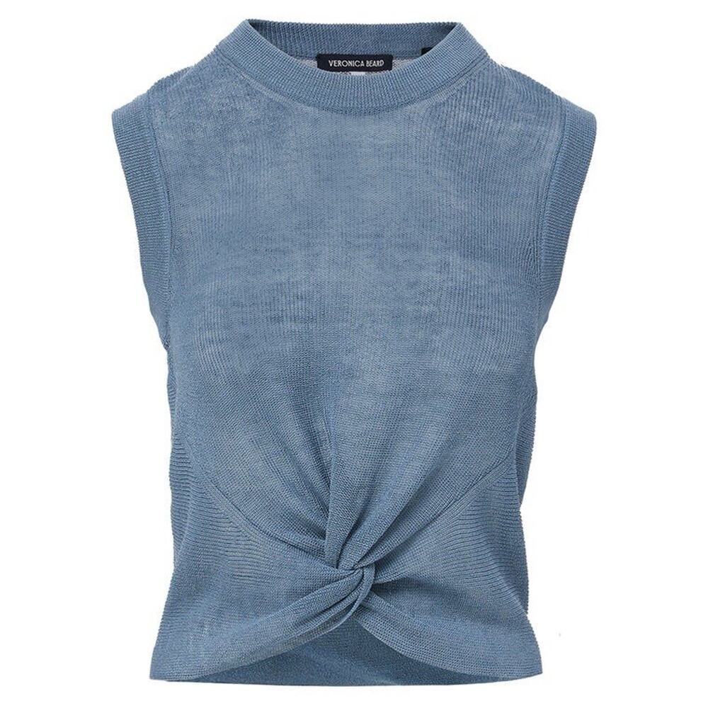 Veronica Beard Jeans Kellen Twist Front Knit Sweater Size XS Light Blue Tank Top